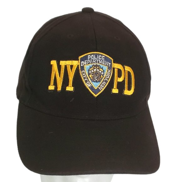 VTG NYPD BLACK BASEBALL HAT New York City Embroidered Gold Patch Adjustable Cap - Picture 1 of 6